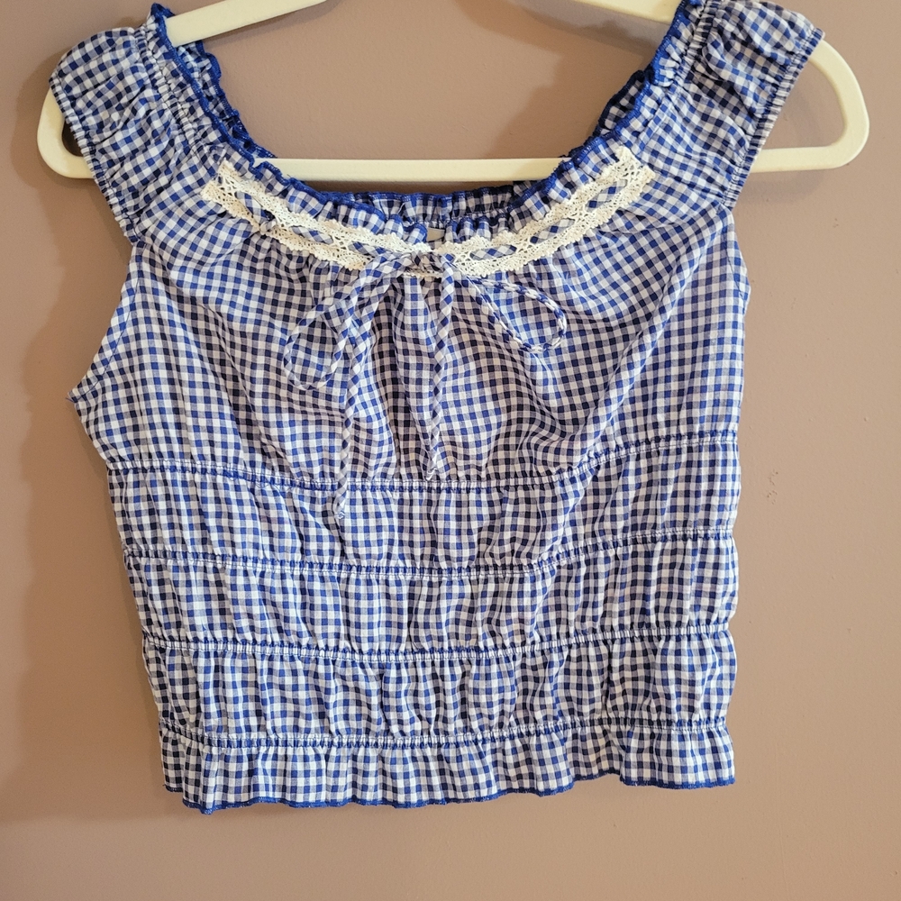 PacSun Blue Checkered Crop Top